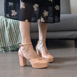 Decollete con tacco e plateau in nappa rosa cipria