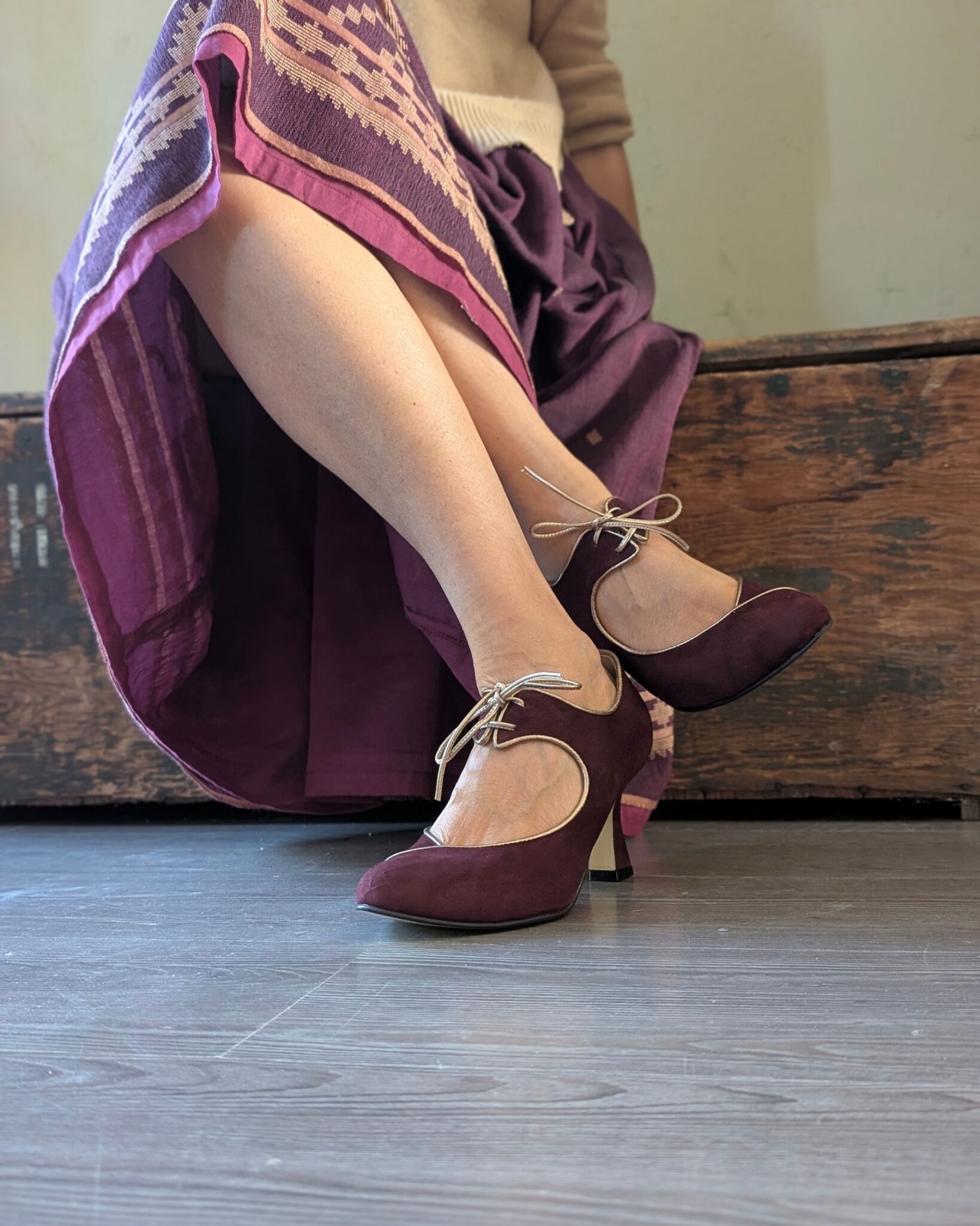 Décolleté Mary Jane Emily bordeaux e laminato beige (2)